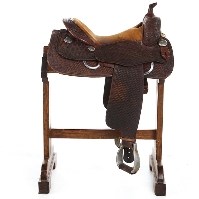 Hw Leather Used 15in Basket and Floral Combo Tooled Reining Saddle