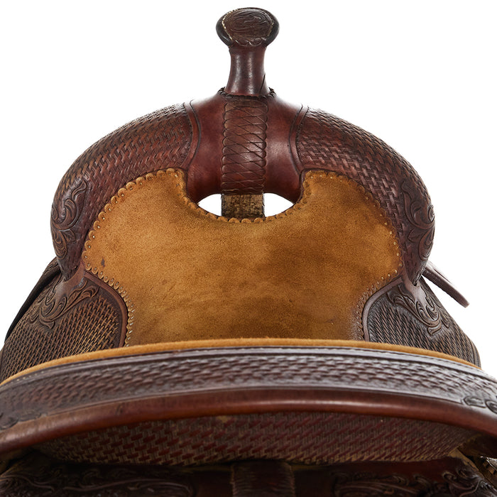 Hw Leather Used 15in Basket and Floral Combo Tooled Reining Saddle