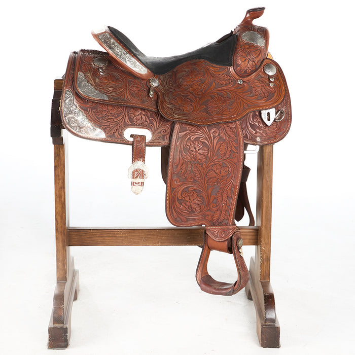 Billy Cook Used 16in Floral Pleasure Show Saddle with Silver