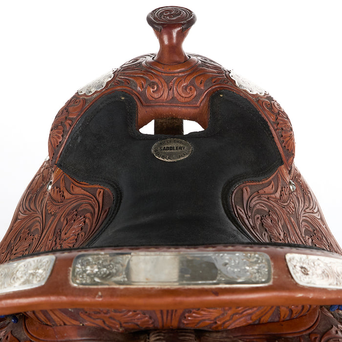 Billy Cook Used 16in Floral Pleasure Show Saddle with Silver