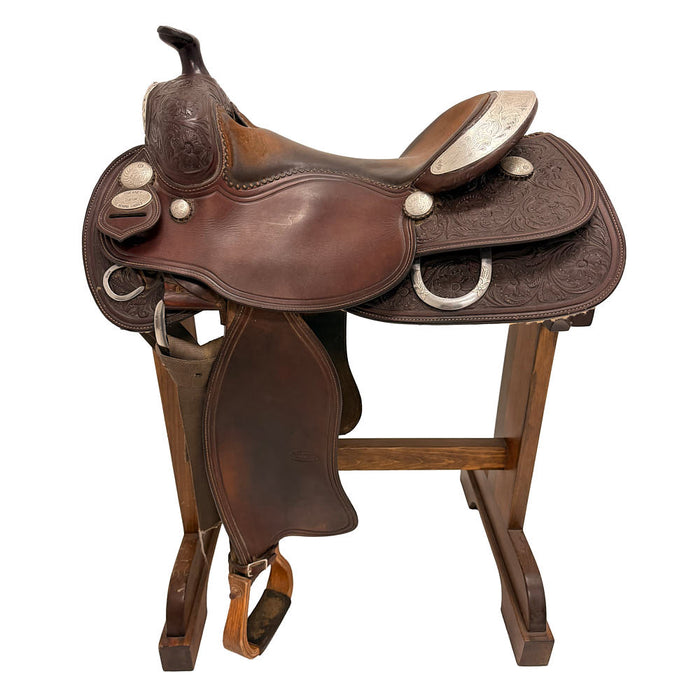 Cheany Used 16in 1/2 Breed Floral with Silver Reining Saddle