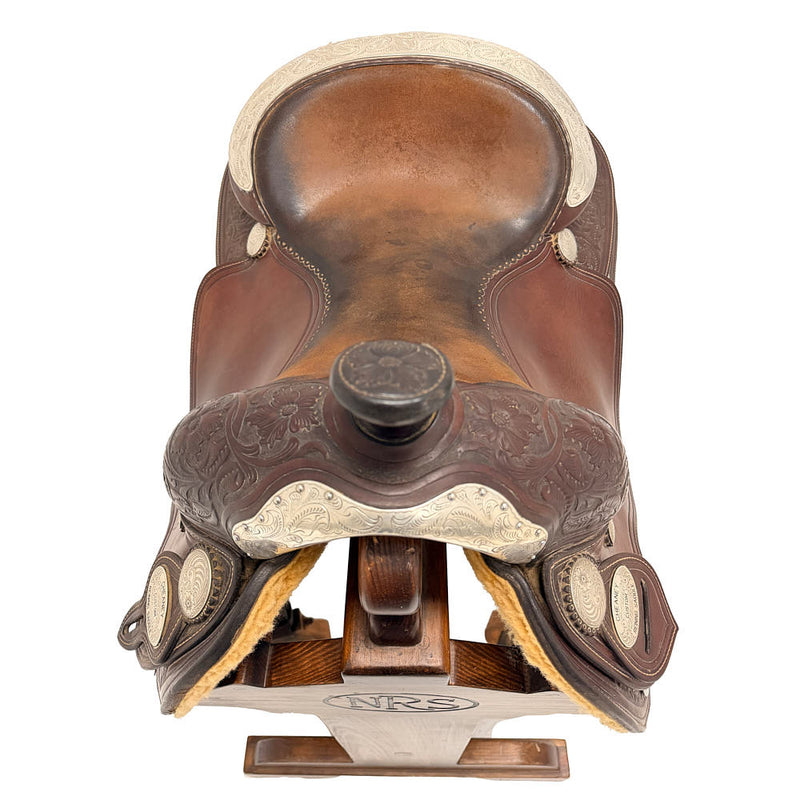 Cheany Used 16in 1/2 Breed Floral with Silver Reining Saddle