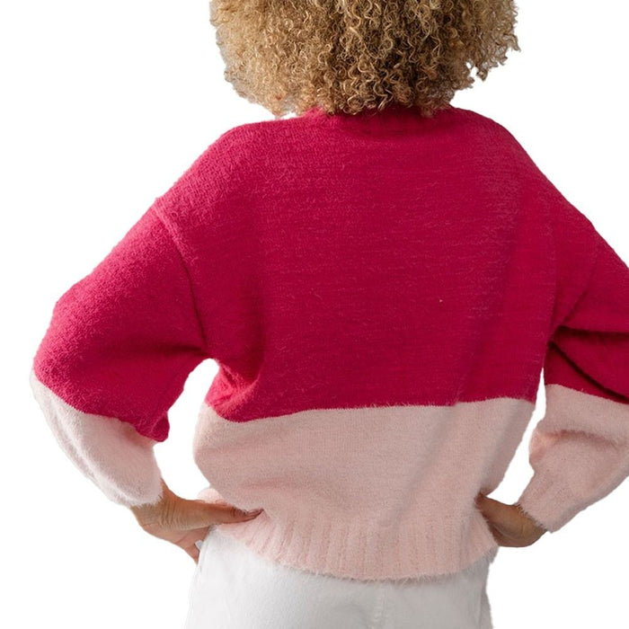 Trend:Notes Women's Fuchsia Colorblock Sweater