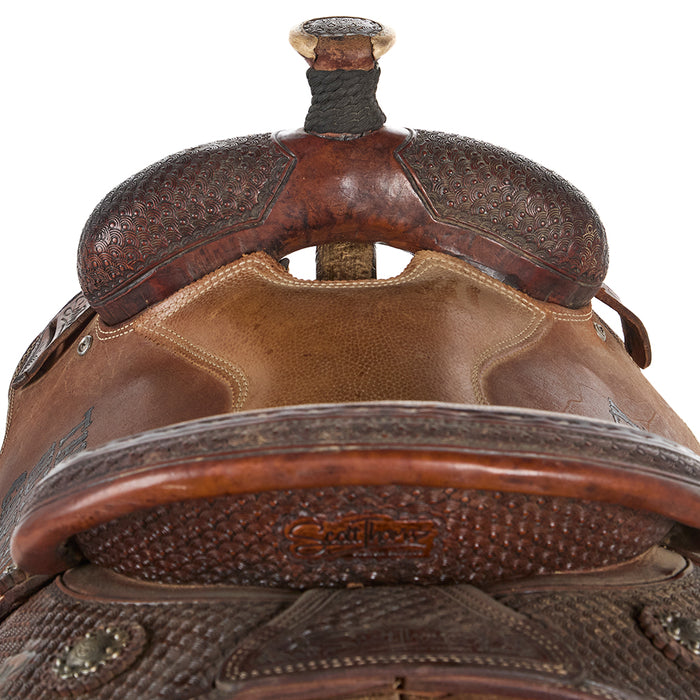 Scott Thomas Used 14in 1/2 Breed Trophy Calf Roping Saddle