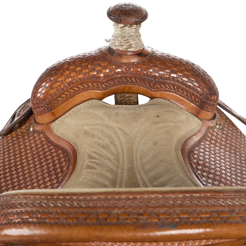 Coats Used 15in Basket Stamped Calf Roping Saddle