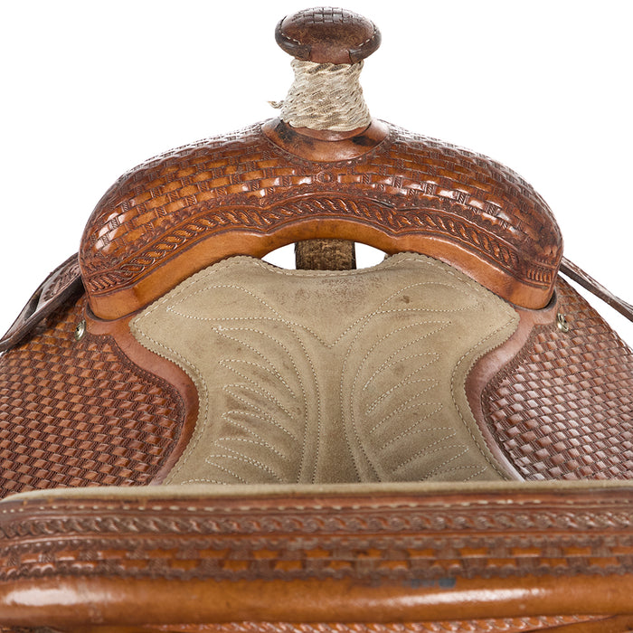 Coats Used 15in Basket Stamped Calf Roping Saddle