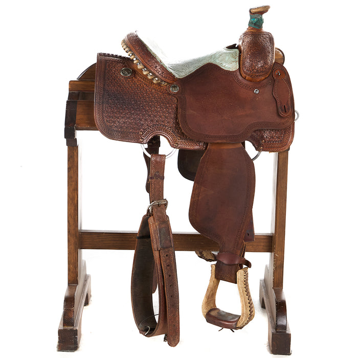 Circle Y Saddlery Used 13in Geometric Tooled Calf Saddle