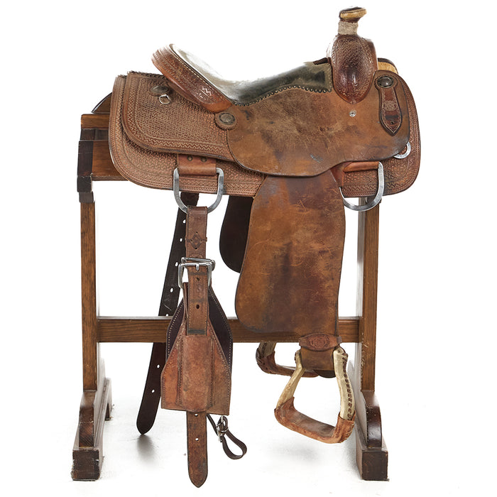 Nrs Pro Series Used 14.5in 1/2 Breed Spider Stamp Calf Roper