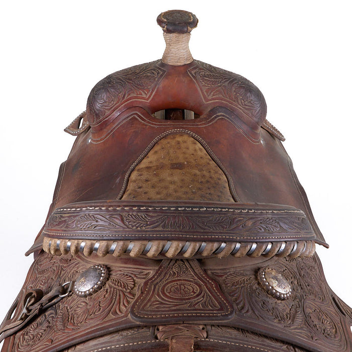 Nrs Competitor Series Used 15in 3/4 Tooled Calf Roper with seat inlay
