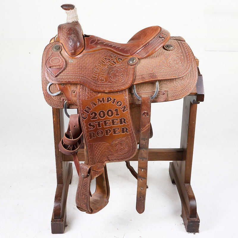 Coats Used 14.5in Full Tooled Coats Calf Roping Saddle