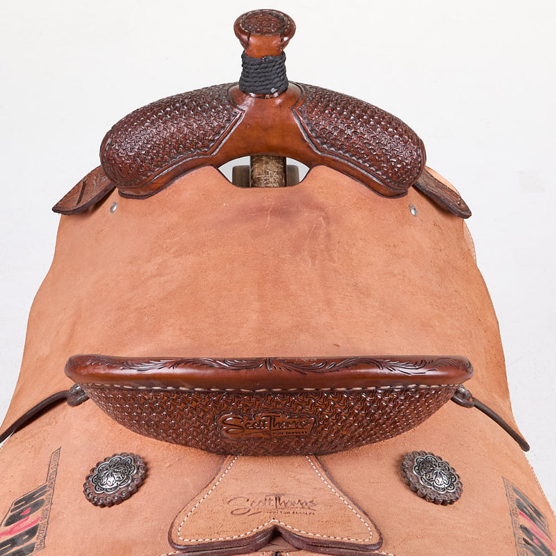 Scott Thomas Used 14.5in 1/8 Breed Spider Scott Thomas Calf Roping Saddle