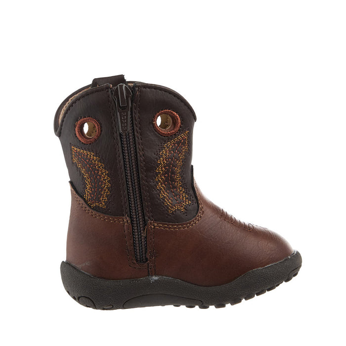 Roper Footwear Infant's Brown Faux Vamp Side Zipper Dark Brown Faux Top