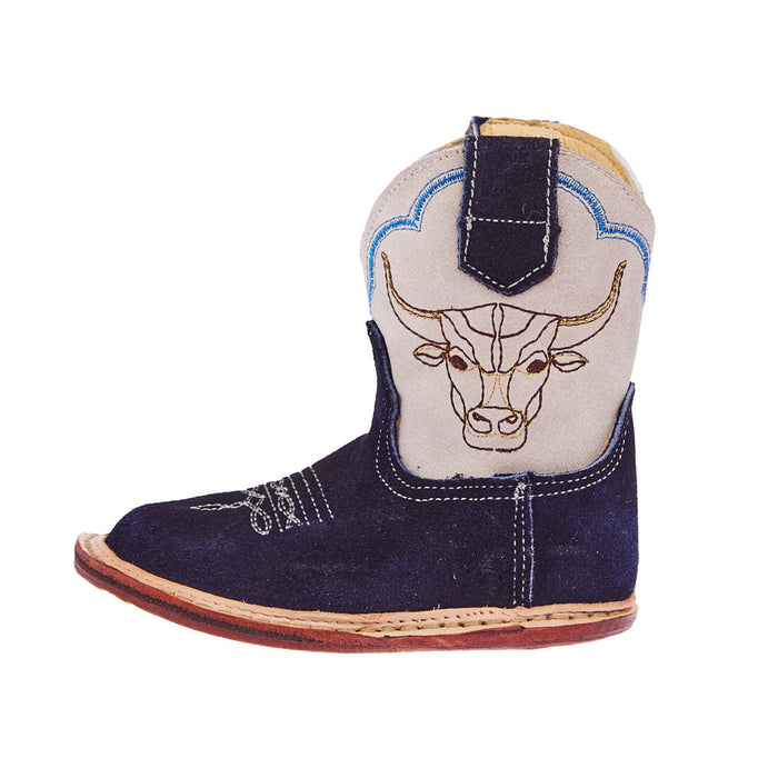 Roper Footwear Infant Cowbabies Steer Head Blue Suede Boot