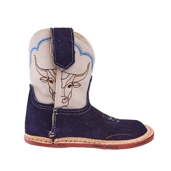 Roper Footwear Infant Cowbabies Steer Head Blue Suede Boot