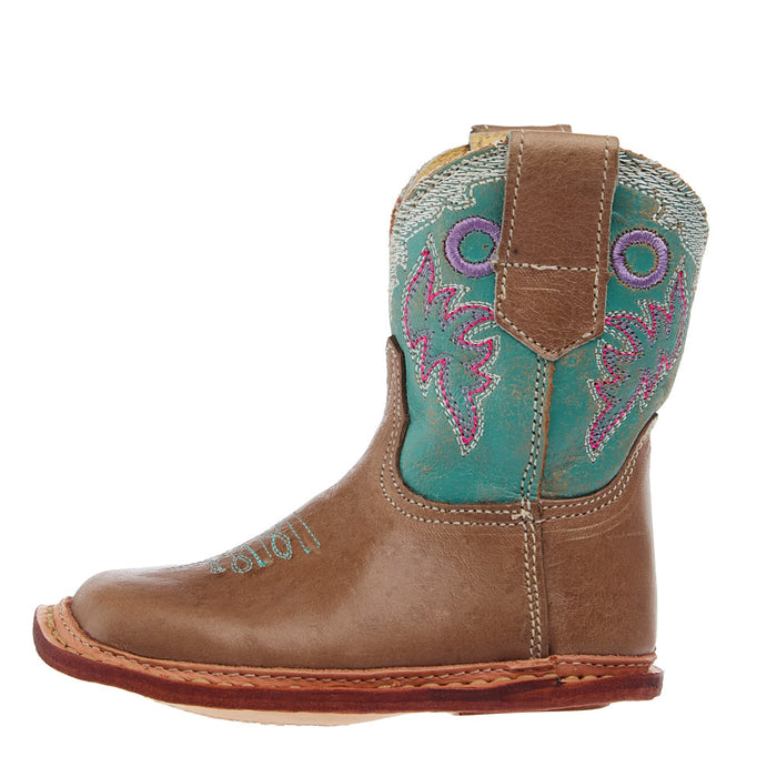 Roper Footwear Infant Karli Tan Square Toe with Turquoise Shaft Boot