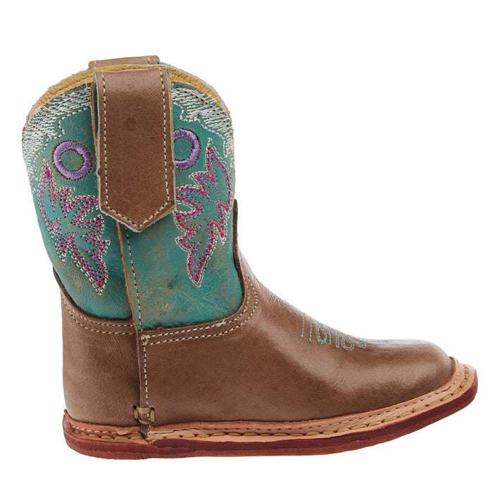 Roper Footwear Infant Karli Tan Square Toe with Turquoise Shaft Boot