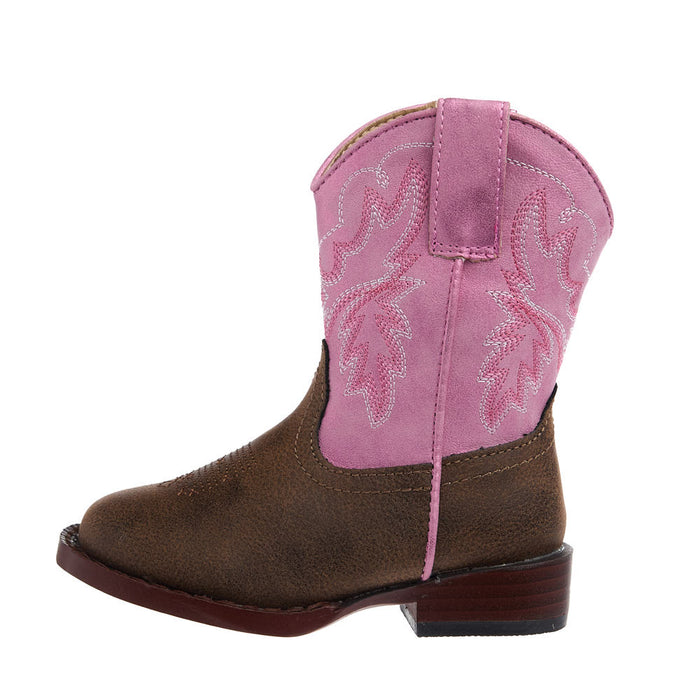Roper Footwear Toddler's Gretchen Brown Square Toe with Pink Metallic Shaft Boot