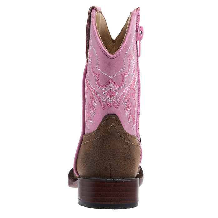 Roper Footwear Toddler's Gretchen Brown Square Toe with Pink Metallic Shaft Boot