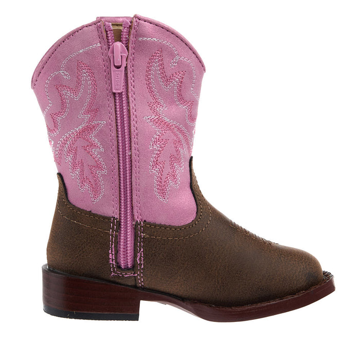 Roper Footwear Toddler's Gretchen Brown Square Toe with Pink Metallic Shaft Boot