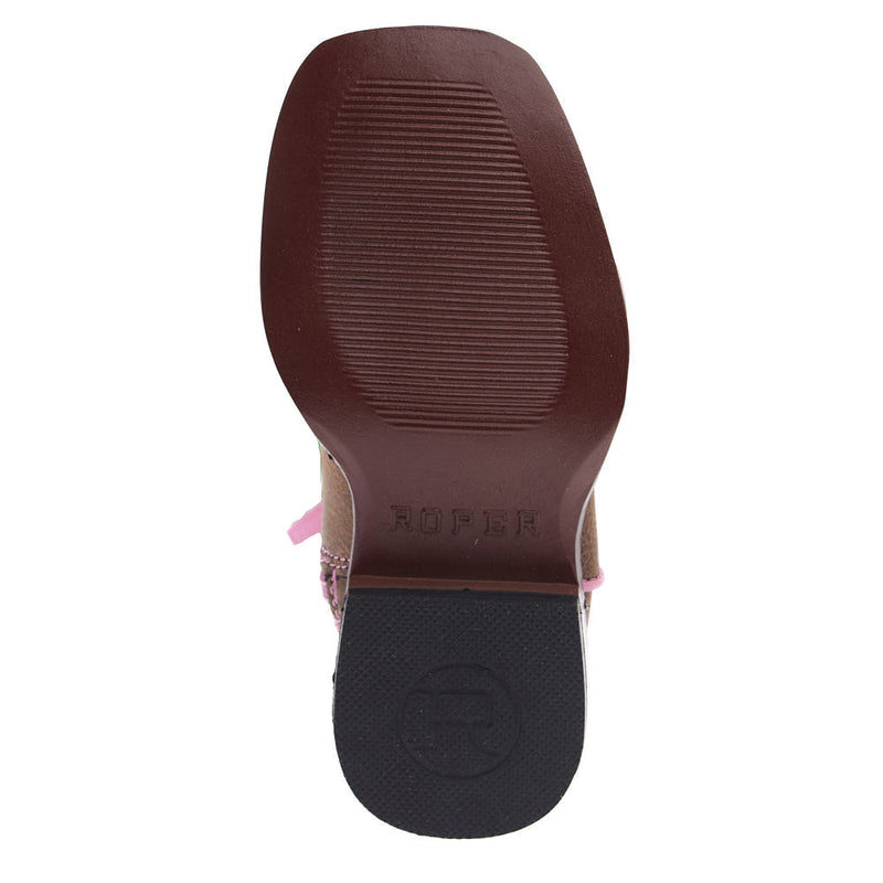 Roper Footwear Toddler's Gretchen Brown Square Toe with Pink Metallic Shaft Boot