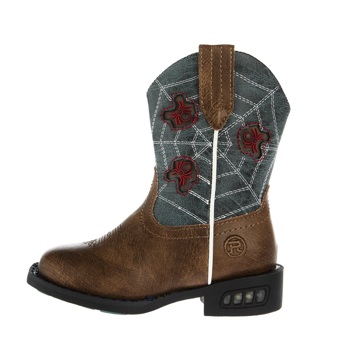 Roper Footwear Toddler Spidie Tan and Blue Light Up Cowboy Boot