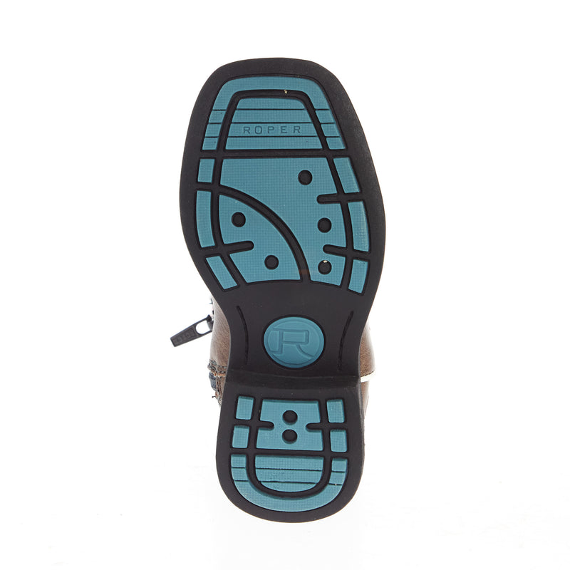 Roper Footwear Toddler Spidie Tan and Blue Light Up Cowboy Boot