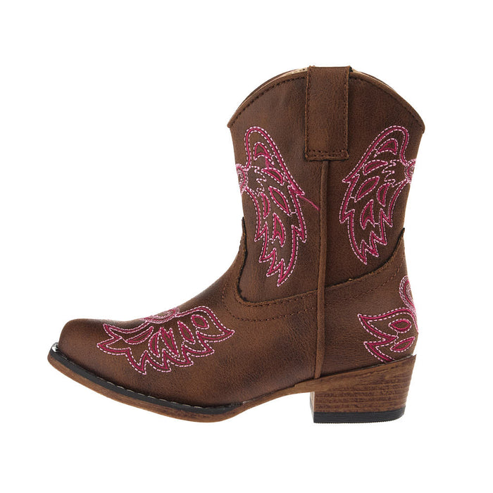 Roper Footwear Toddler's Brown Faux Vamp 6in Embroidered Wings and Harts Top