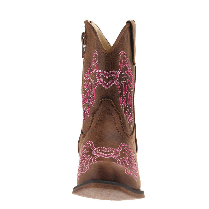 Roper Footwear Toddler's Brown Faux Vamp 6in Embroidered Wings and Harts Top