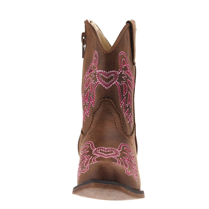 Roper Footwear Toddler's Brown Faux Vamp 6in Embroidered Wings and Harts Top
