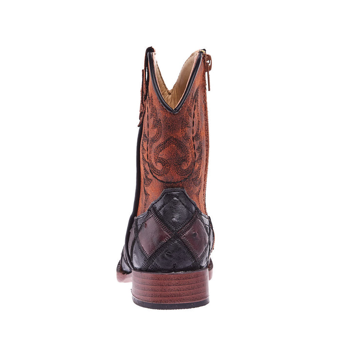 Roper Toddler Bird Blocks Brown and Black Faux Ostrich Patchwork Cowboy Boot