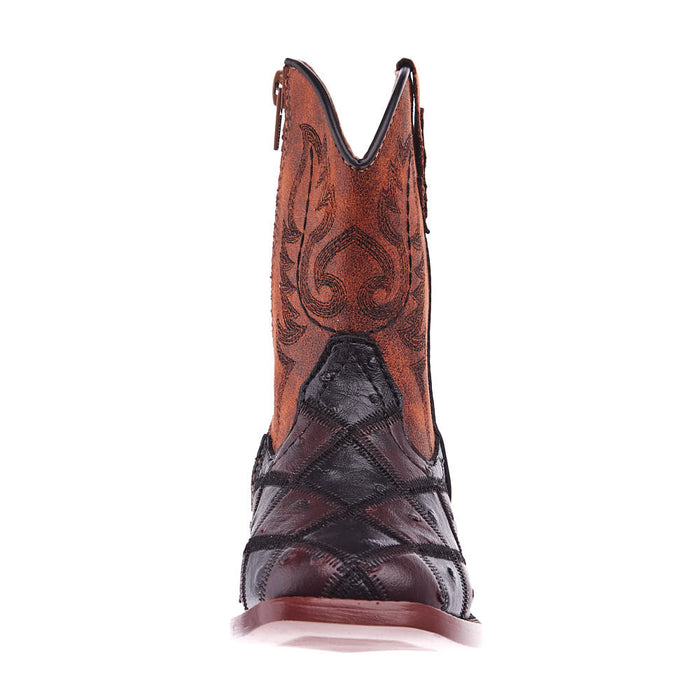 Roper Toddler Bird Blocks Brown and Black Faux Ostrich Patchwork Cowboy Boot