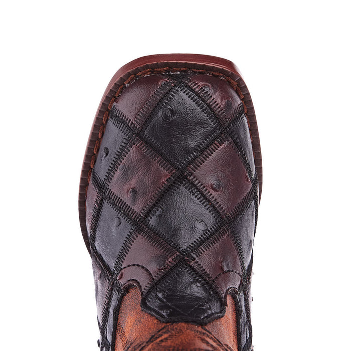 Roper Toddler Bird Blocks Brown and Black Faux Ostrich Patchwork Cowboy Boot