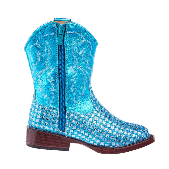 Roper Footwear Toddler Glitter Gleam Turquoise Checkered Cowgirl Boot