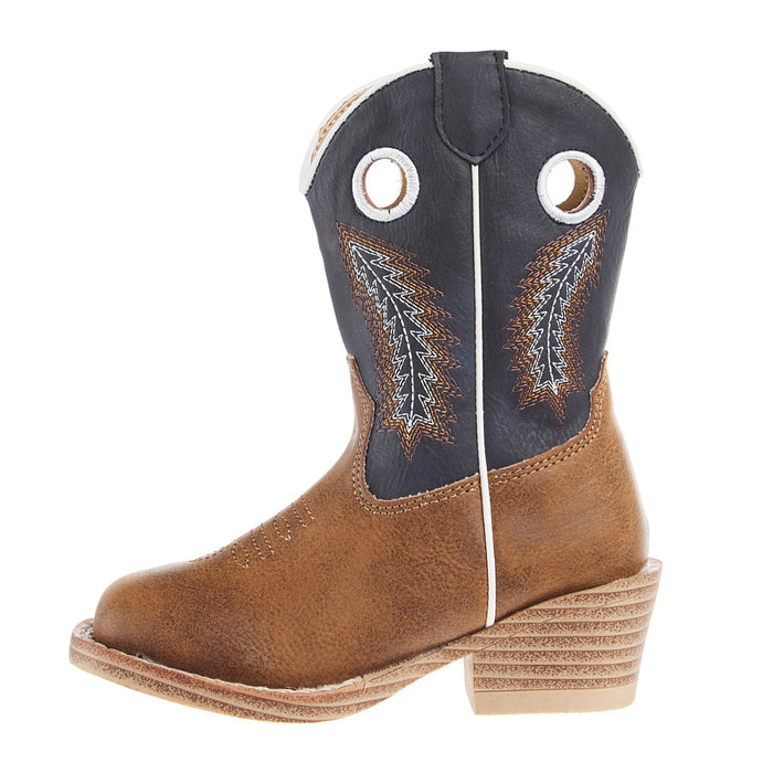 Roper Footwear Toddlers Walker Tan Square Toe with Navy Shaft Boot