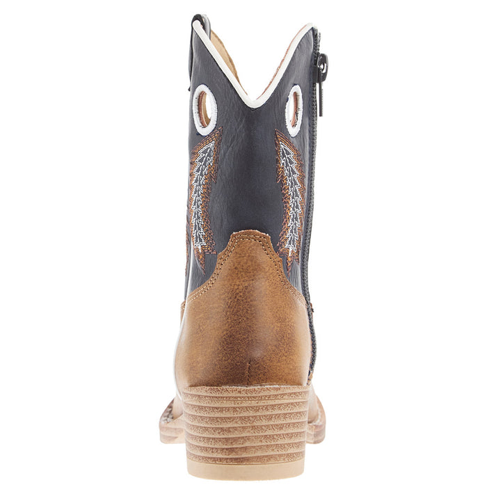 Roper Footwear Toddlers Walker Tan Square Toe with Navy Shaft Boot