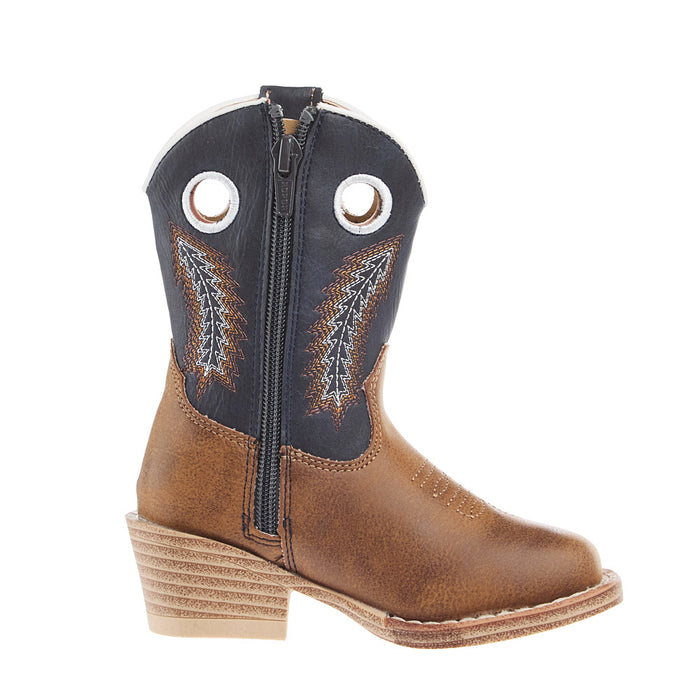 Roper Footwear Toddlers Walker Tan Square Toe with Navy Shaft Boot