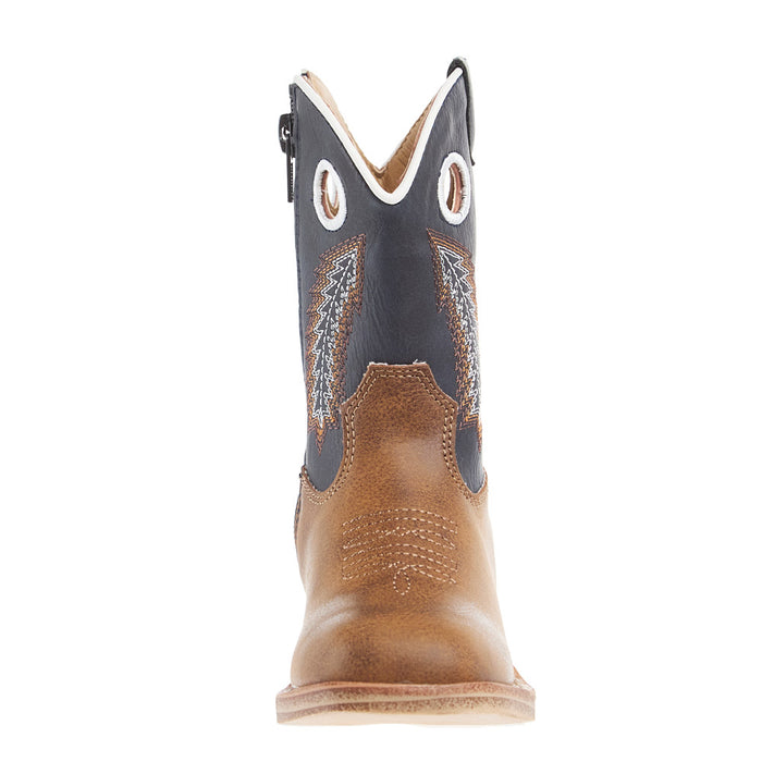 Roper Footwear Toddlers Walker Tan Square Toe with Navy Shaft Boot