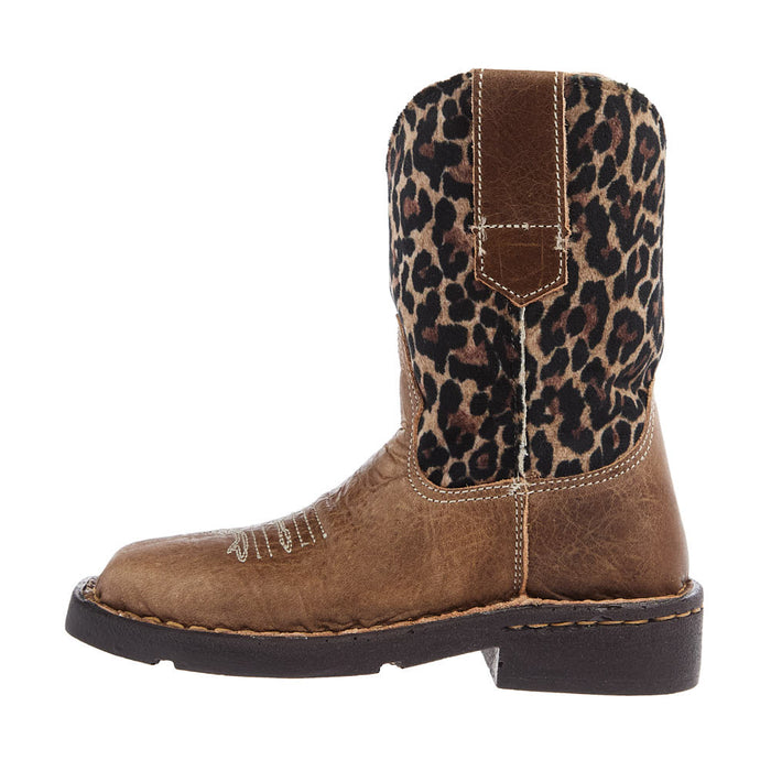 Roper Footwear Toddlers Brown Leather Vamp with Cheetah Top Square Toe Boot