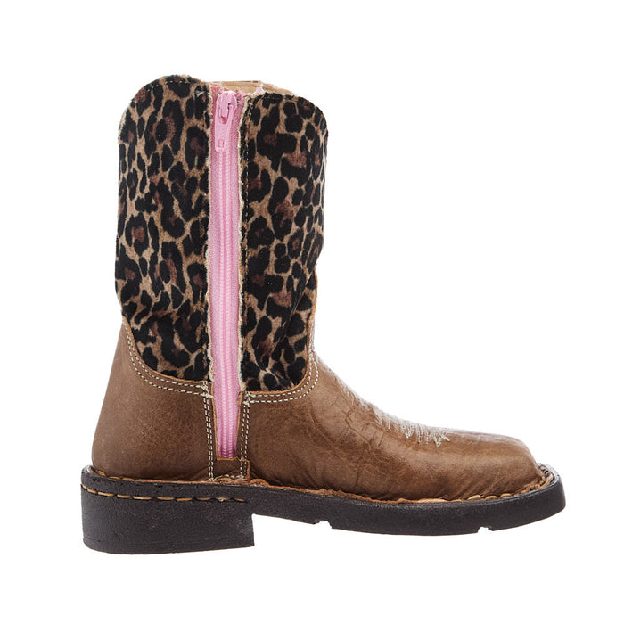 Roper Footwear Toddlers Brown Leather Vamp with Cheetah Top Square Toe Boot