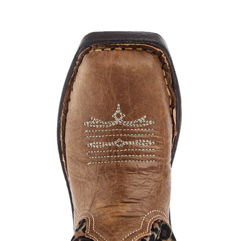 Roper Footwear Toddlers Brown Leather Vamp with Cheetah Top Square Toe Boot