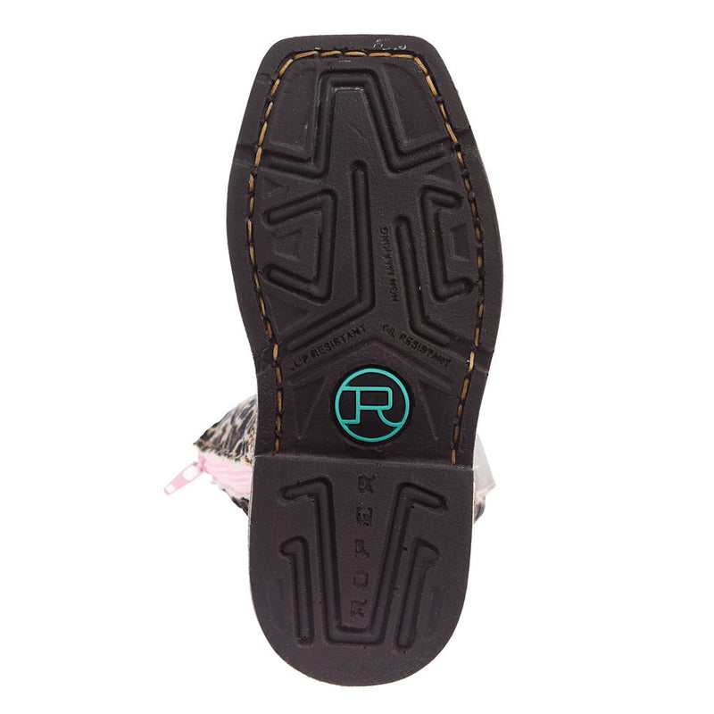 Roper Footwear Toddlers Brown Leather Vamp with Cheetah Top Square Toe Boot