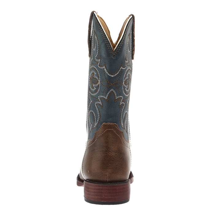 Roper Kids Ainsley Brown Faux Leather and Blue Vintage Shaft Cowboy Boot