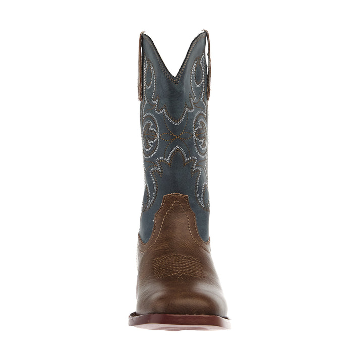Roper Kids Ainsley Brown Faux Leather and Blue Vintage Shaft Cowboy Boot