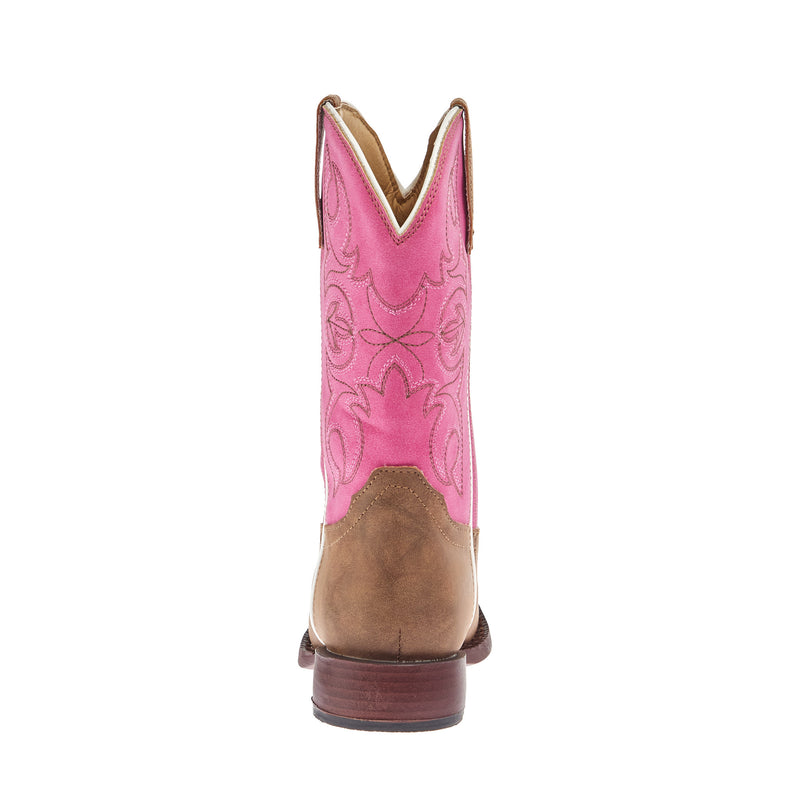 Roper Kids Ainsley Tan Faux Leather and Pink Vintage Shaft Cowgirl Boot