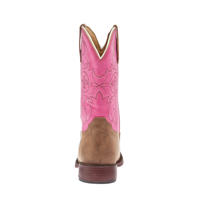 Roper Kids Ainsley Tan Faux Leather and Pink Vintage Shaft Cowgirl Boot