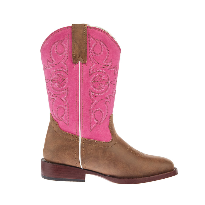 Roper Kids Ainsley Tan Faux Leather and Pink Vintage Shaft Cowgirl Boot