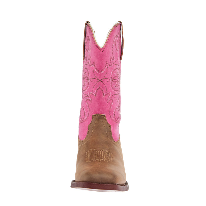 Roper Kids Ainsley Tan Faux Leather and Pink Vintage Shaft Cowgirl Boot