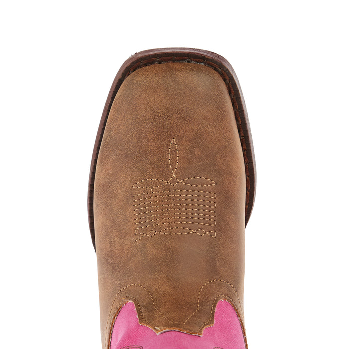 Roper Kids Ainsley Tan Faux Leather and Pink Vintage Shaft Cowgirl Boot
