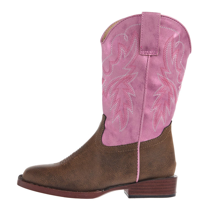 Roper Footwear Little Kid's Gretchen Brown Square Toe with Pink Metallic Shaft Boot