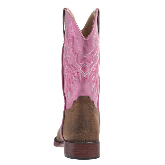 Roper Footwear Little Kid's Gretchen Brown Square Toe with Pink Metallic Shaft Boot